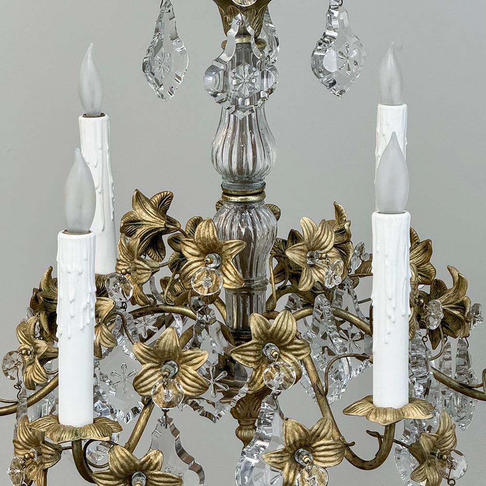 Pair Antique French Louis XVI Bronze & Crystal Chandeliers For Sale 12