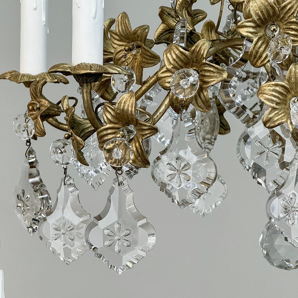 Pair Antique French Louis XVI Bronze & Crystal Chandeliers For Sale 13