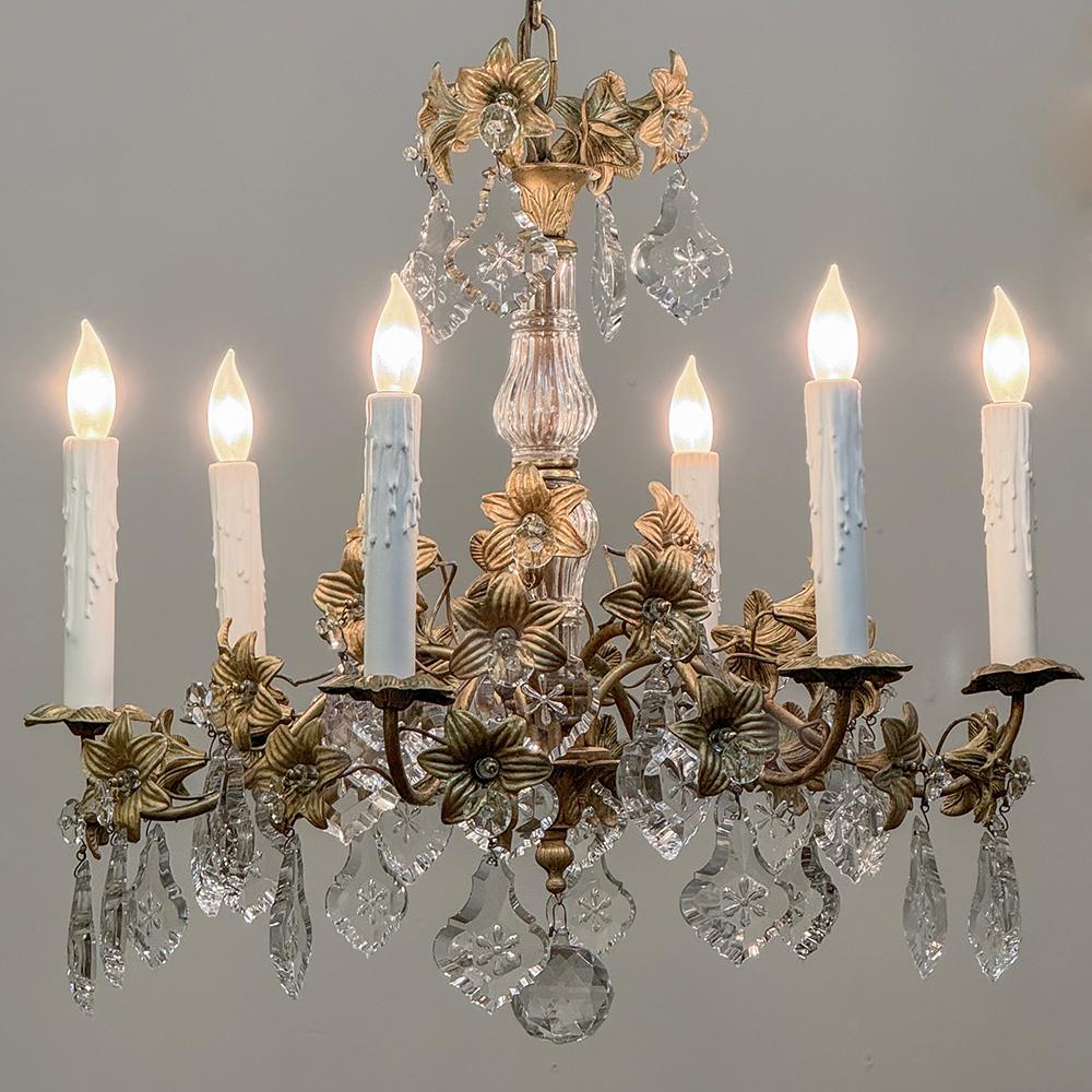 Pair Antique French Louis XVI Bronze & Crystal Chandeliers In Good Condition For Sale In Dallas, TX