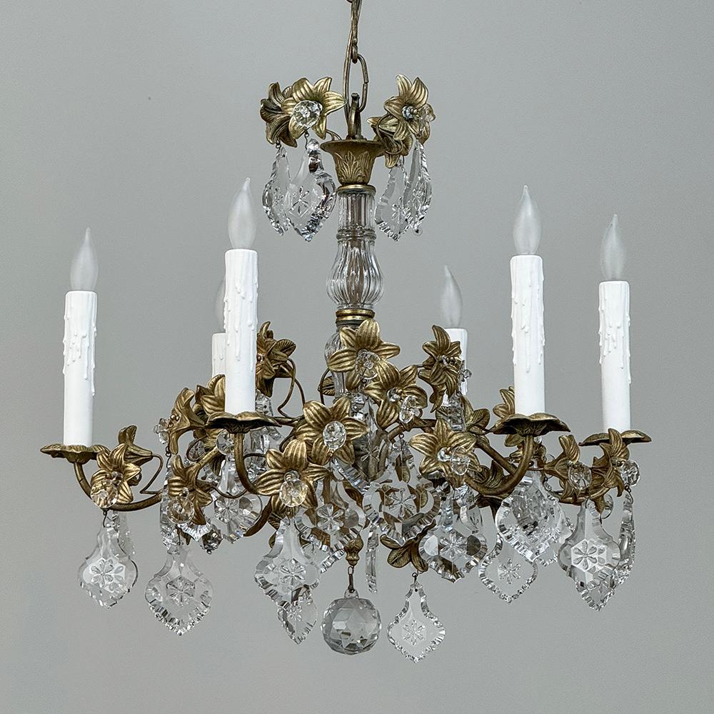 Pair Antique French Louis XVI Bronze & Crystal Chandeliers For Sale 1