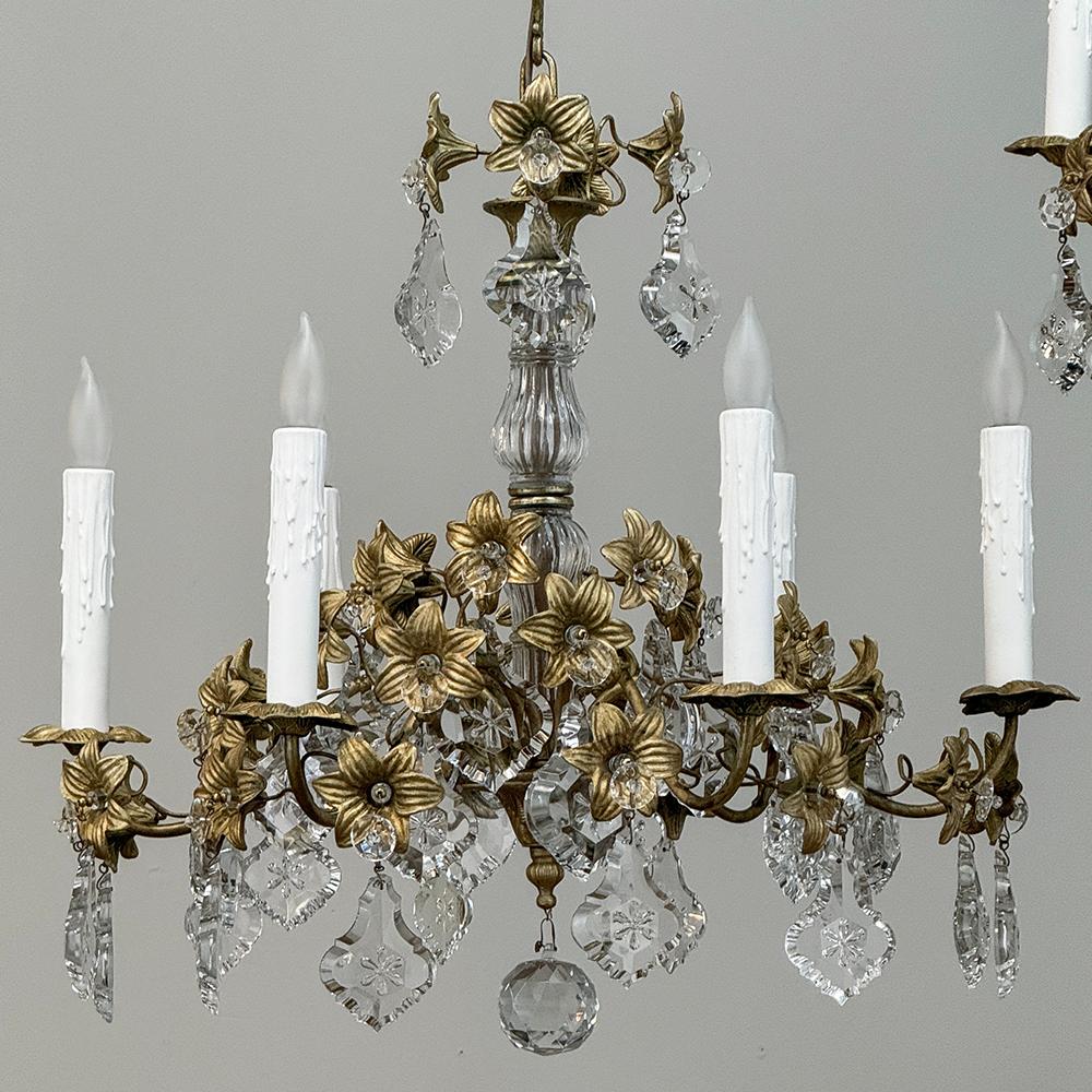 Pair Antique French Louis XVI Bronze & Crystal Chandeliers For Sale 2