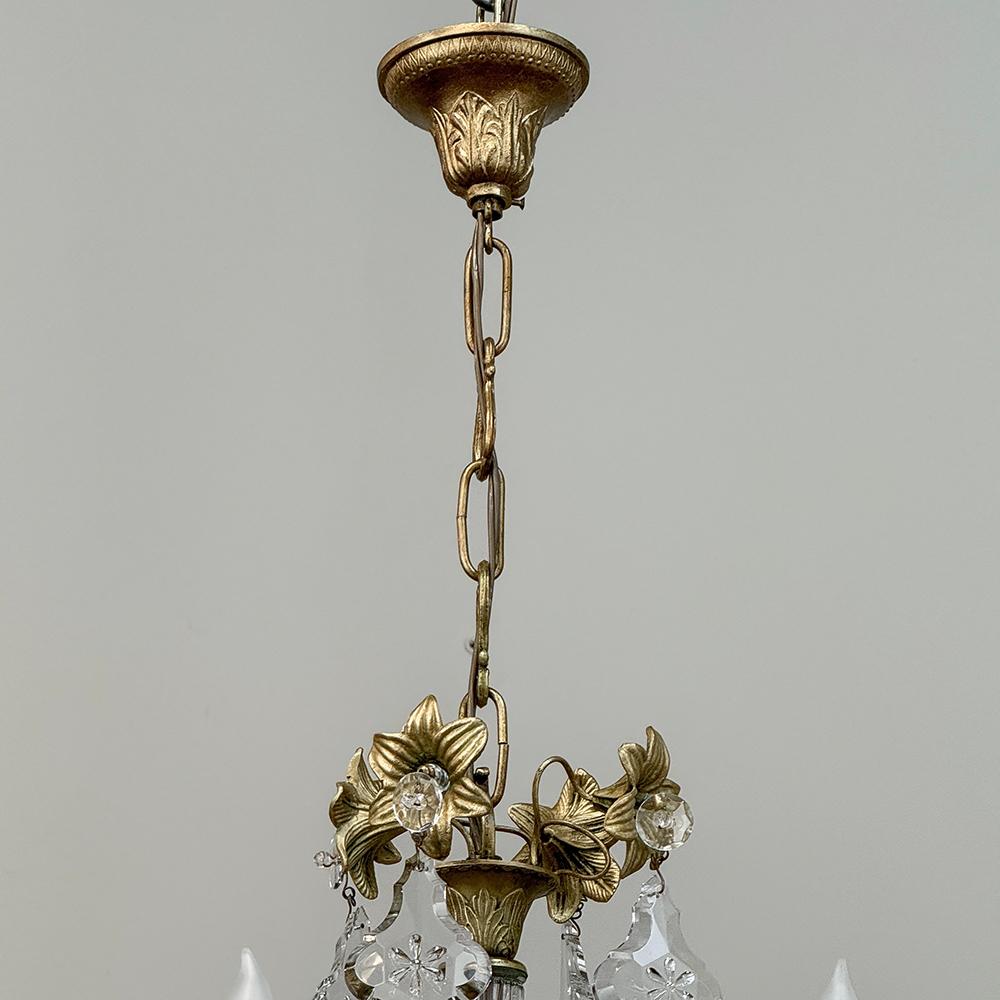 Pair Antique French Louis XVI Bronze & Crystal Chandeliers For Sale 3