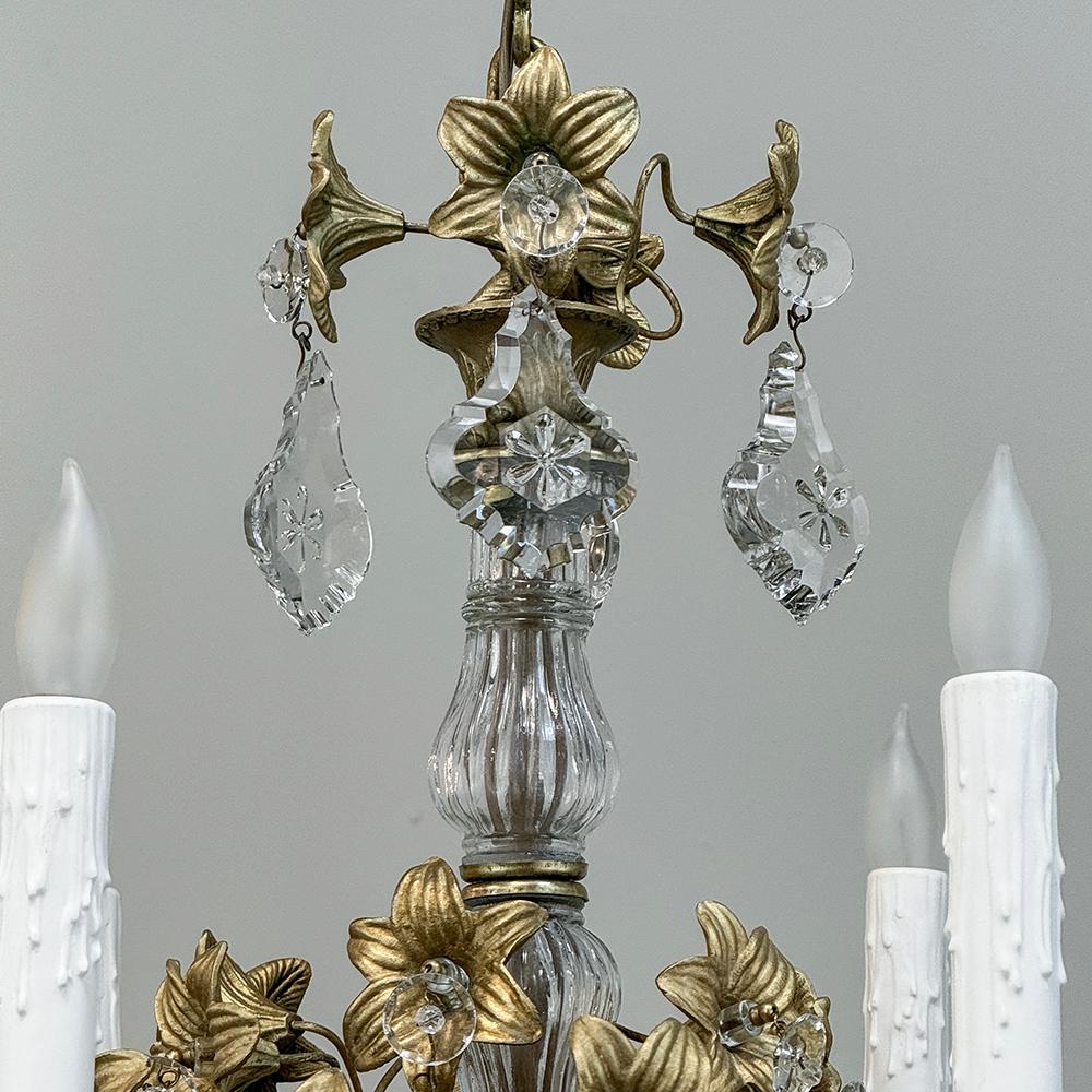 Pair Antique French Louis XVI Bronze & Crystal Chandeliers For Sale 4