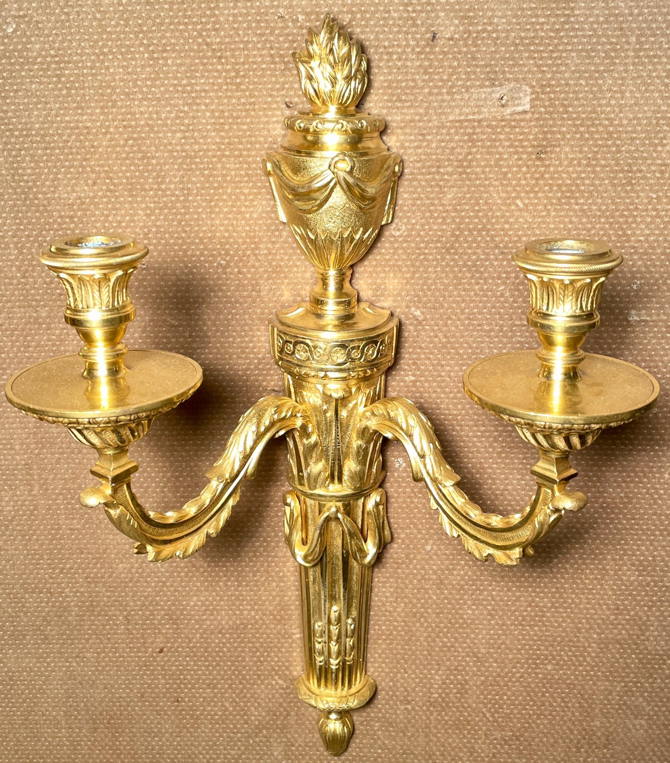 Pair Antique French Louis XVI Bronze D' Ore Sconces, circa 1890 In Good Condition For Sale In New Orleans, LA