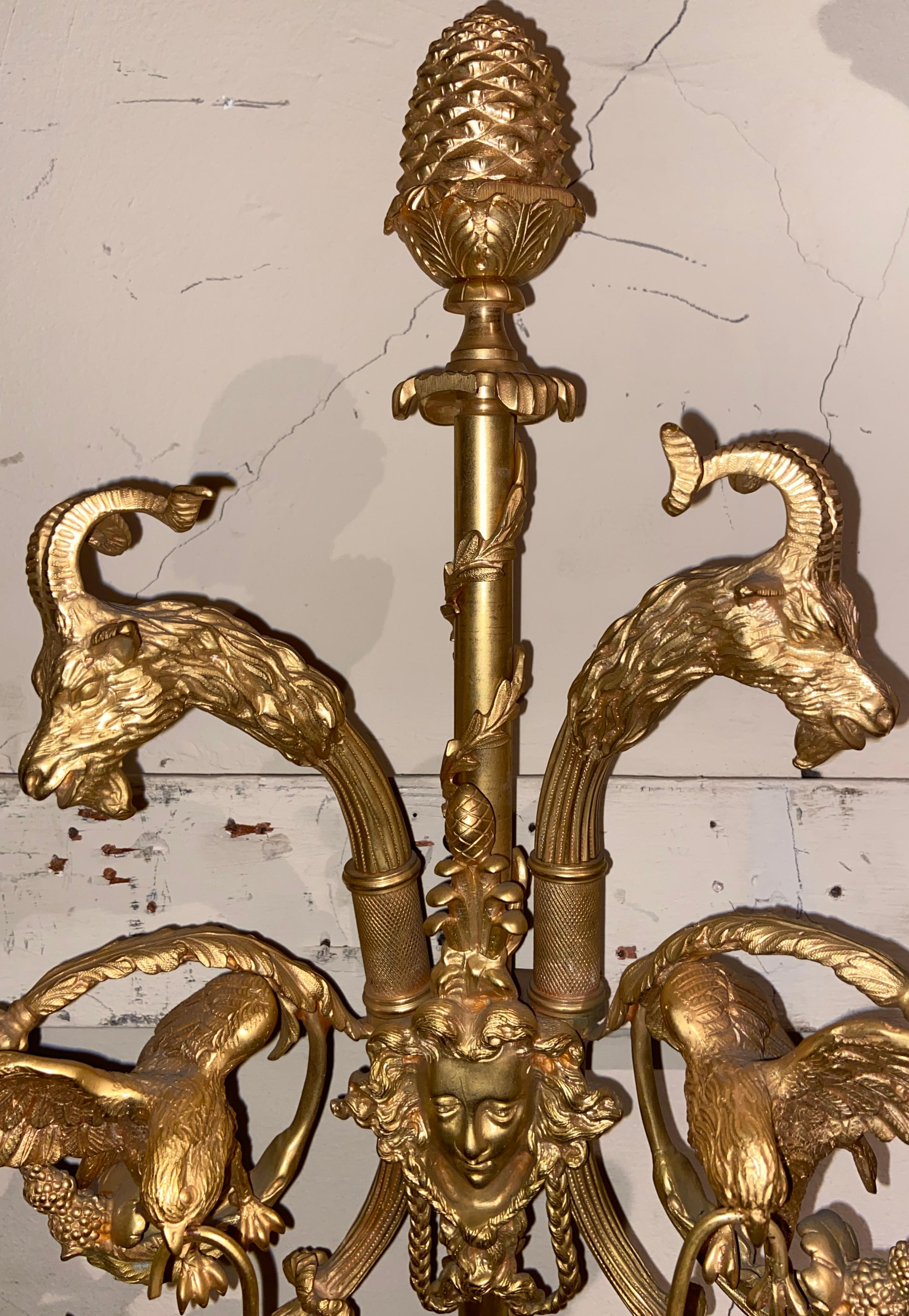 Pair Antique French Louis XVI Bronze D' Ore Two-Light Wall Sconces, Circa 1880 In Good Condition For Sale In New Orleans, LA