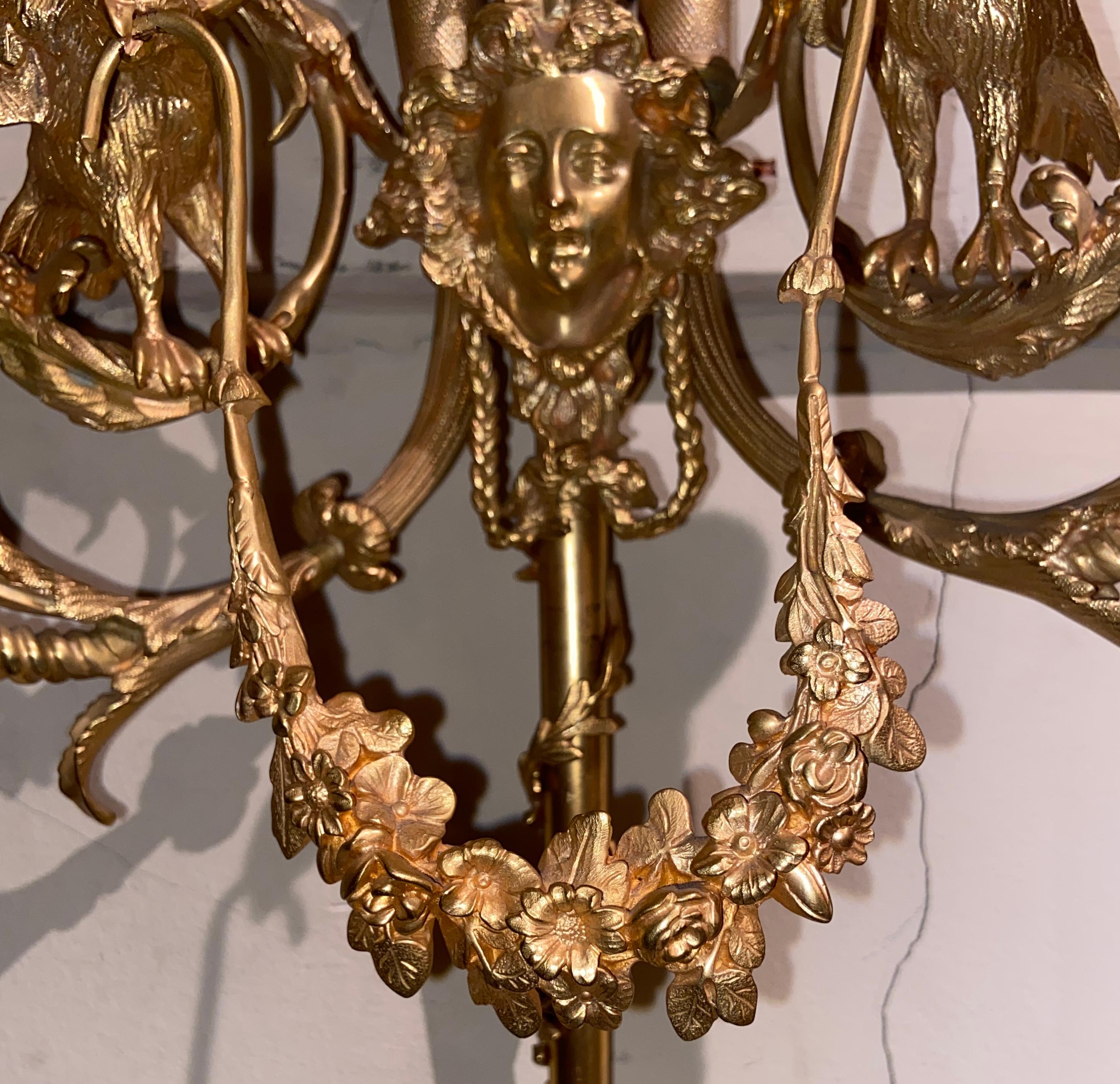 Pair Antique French Louis XVI Bronze D' Ore Two-Light Wall Sconces, Circa 1880 For Sale 1