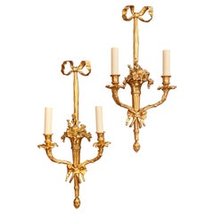 Pair Antique French Louis XVI Bronze D' Ore Wall Sconces, Circa 1900.