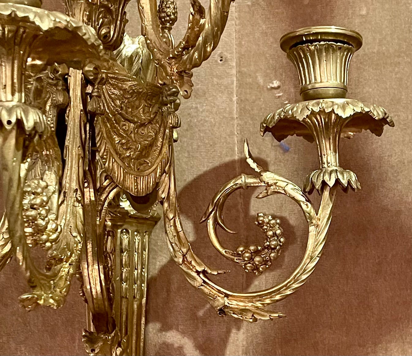 19th Century Pair Antique French Louis XVI Bronze D'Ore Wall Sconces, Circa 1880. For Sale