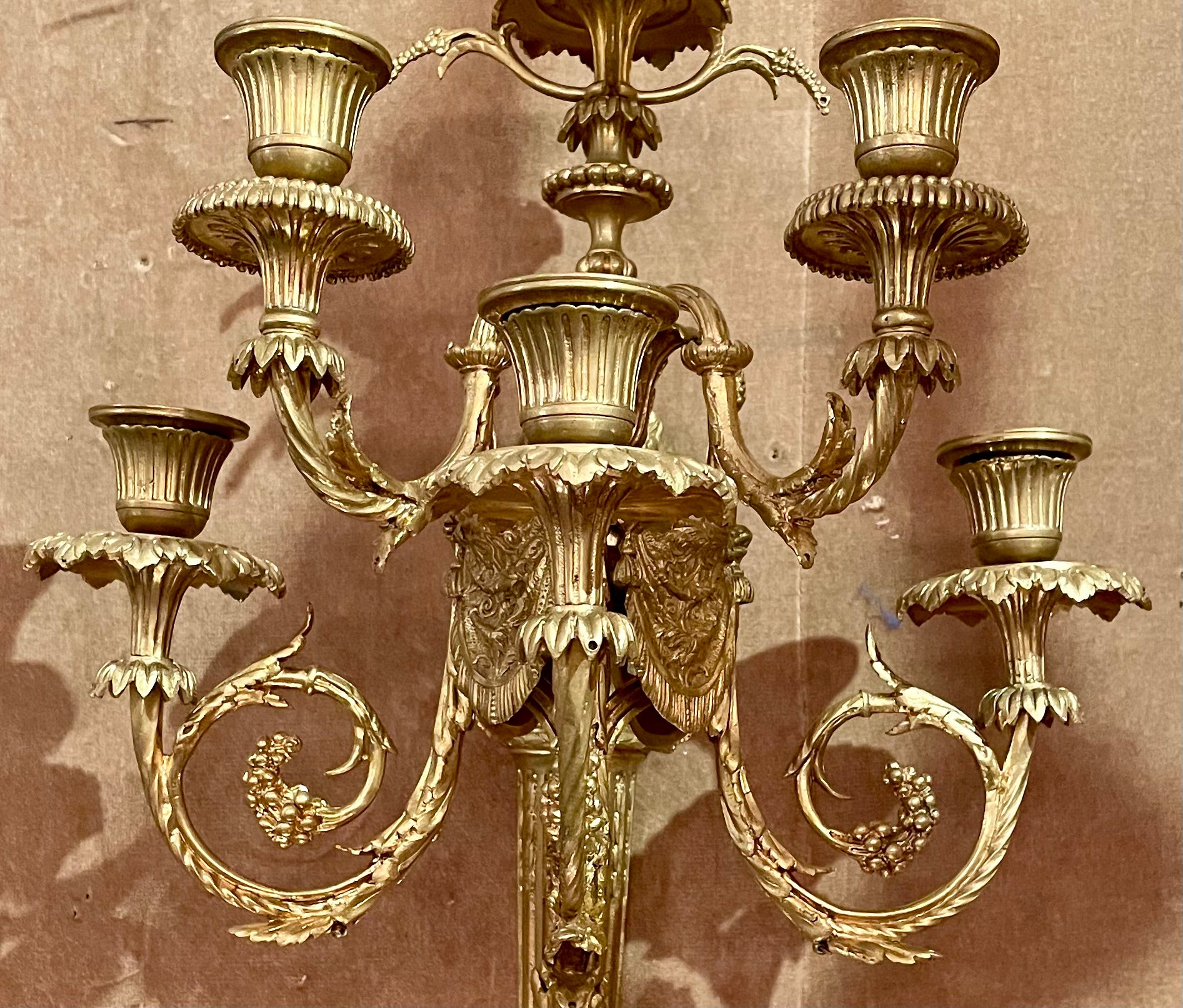 Pair Antique French Louis XVI Bronze D'Ore Wall Sconces, Circa 1880. For Sale 1