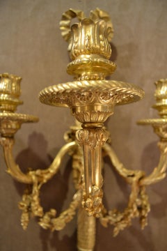 Pair of Antique French Louis XVI Bronze Doré Wall Sconces