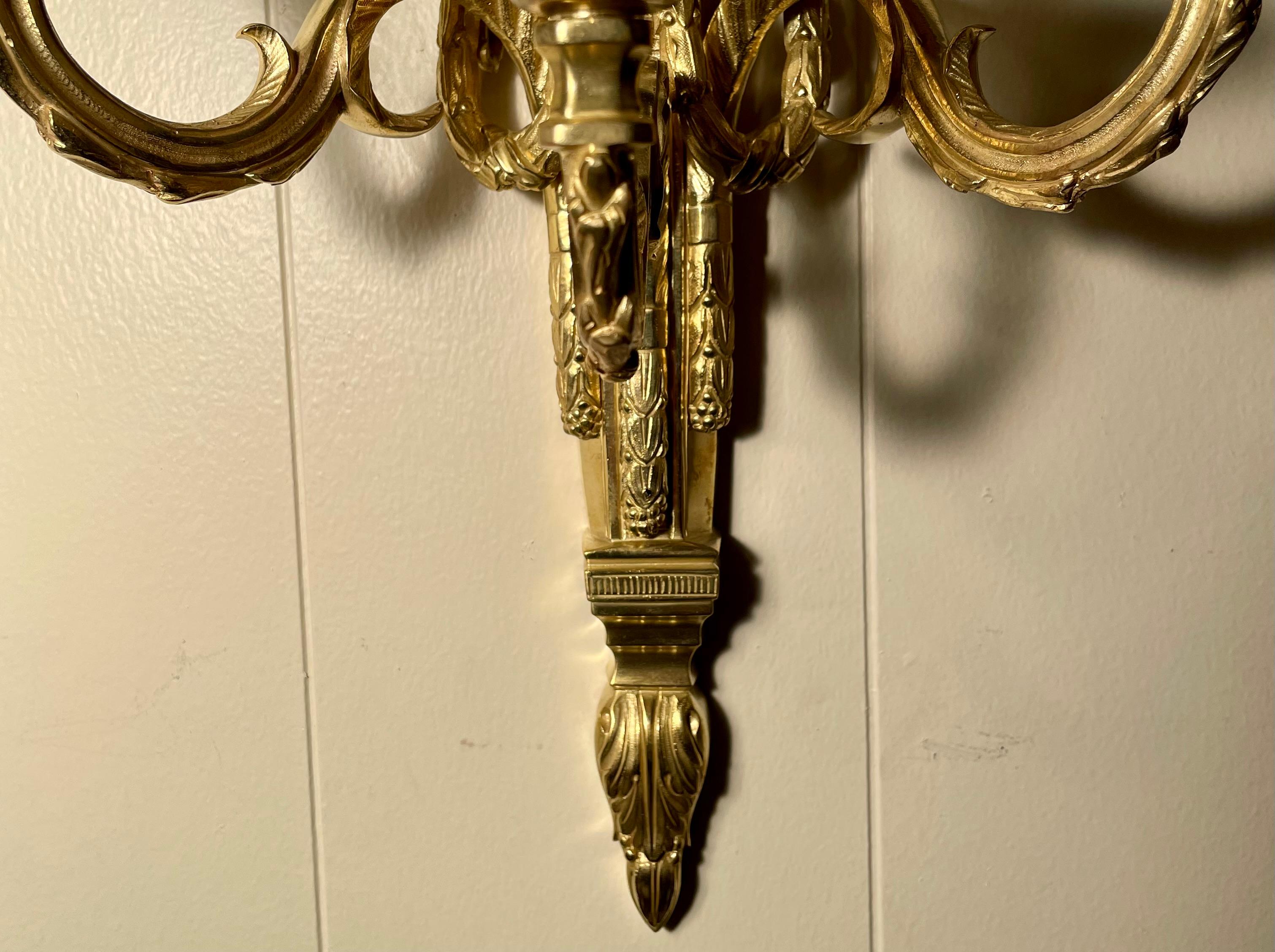 Pair Antique French Louis XVI Bronze Sconces In Good Condition For Sale In New Orleans, LA