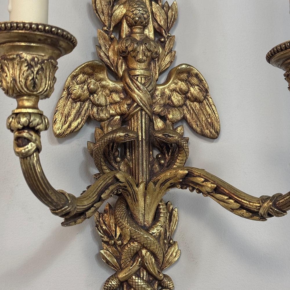 Pair Antique French Louis XVI Bronze Wall Sconces For Sale 5
