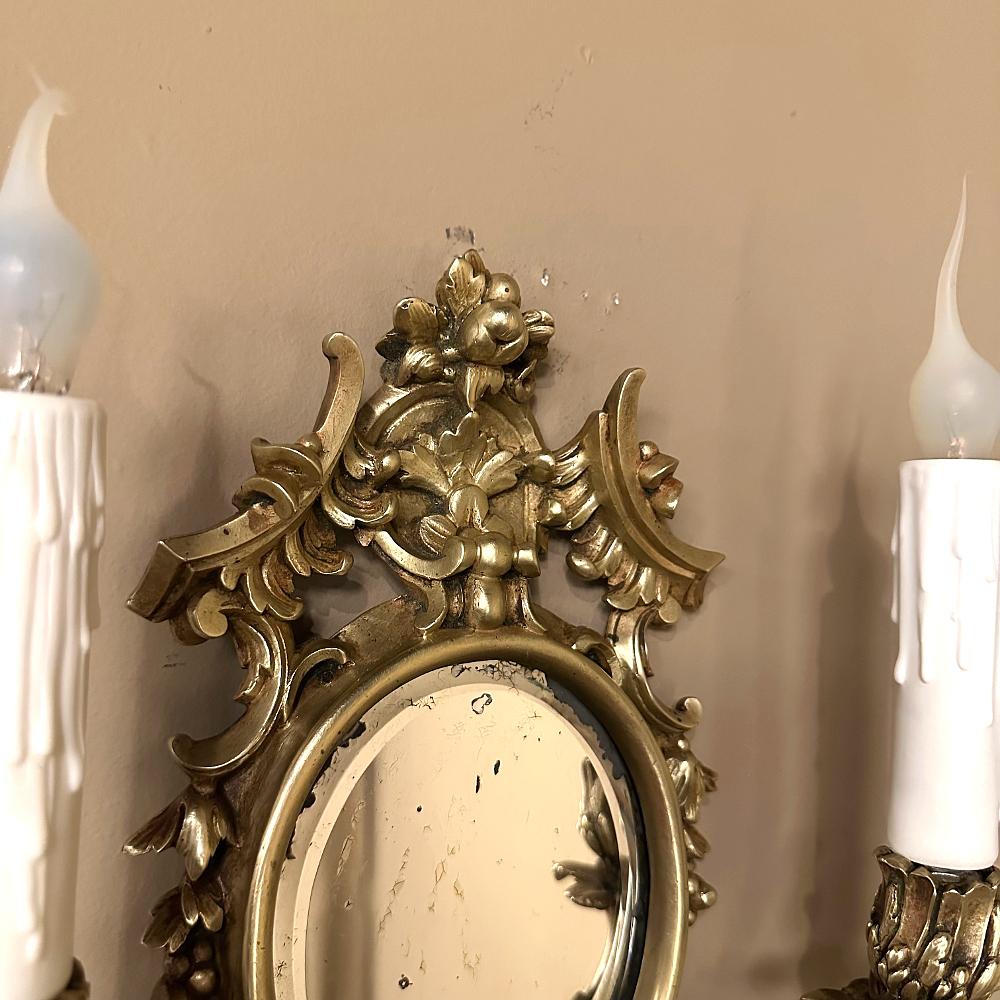 Pair Antique French Louis XVI Bronze Wall Sconces For Sale 5
