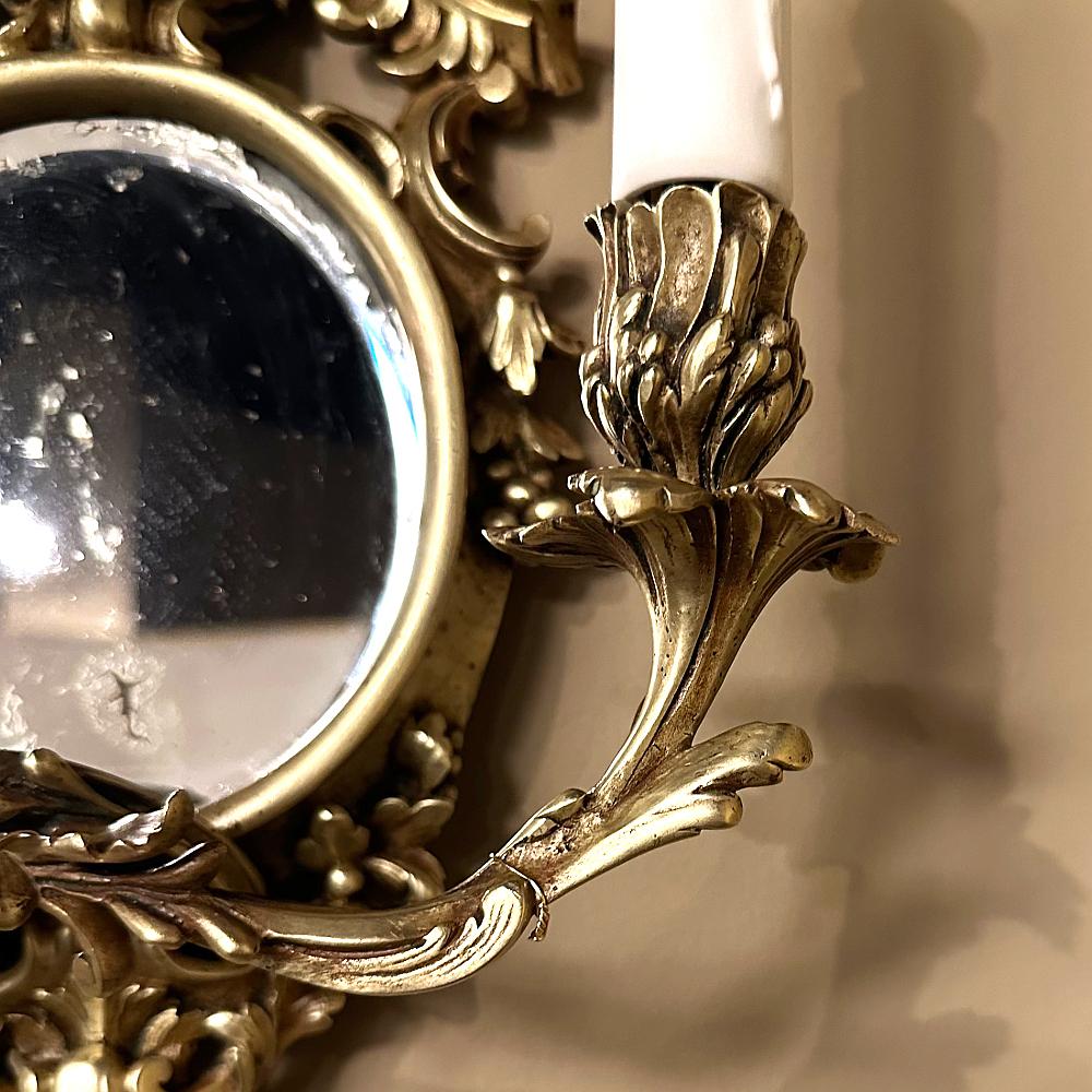 Pair Antique French Louis XVI Bronze Wall Sconces For Sale 7