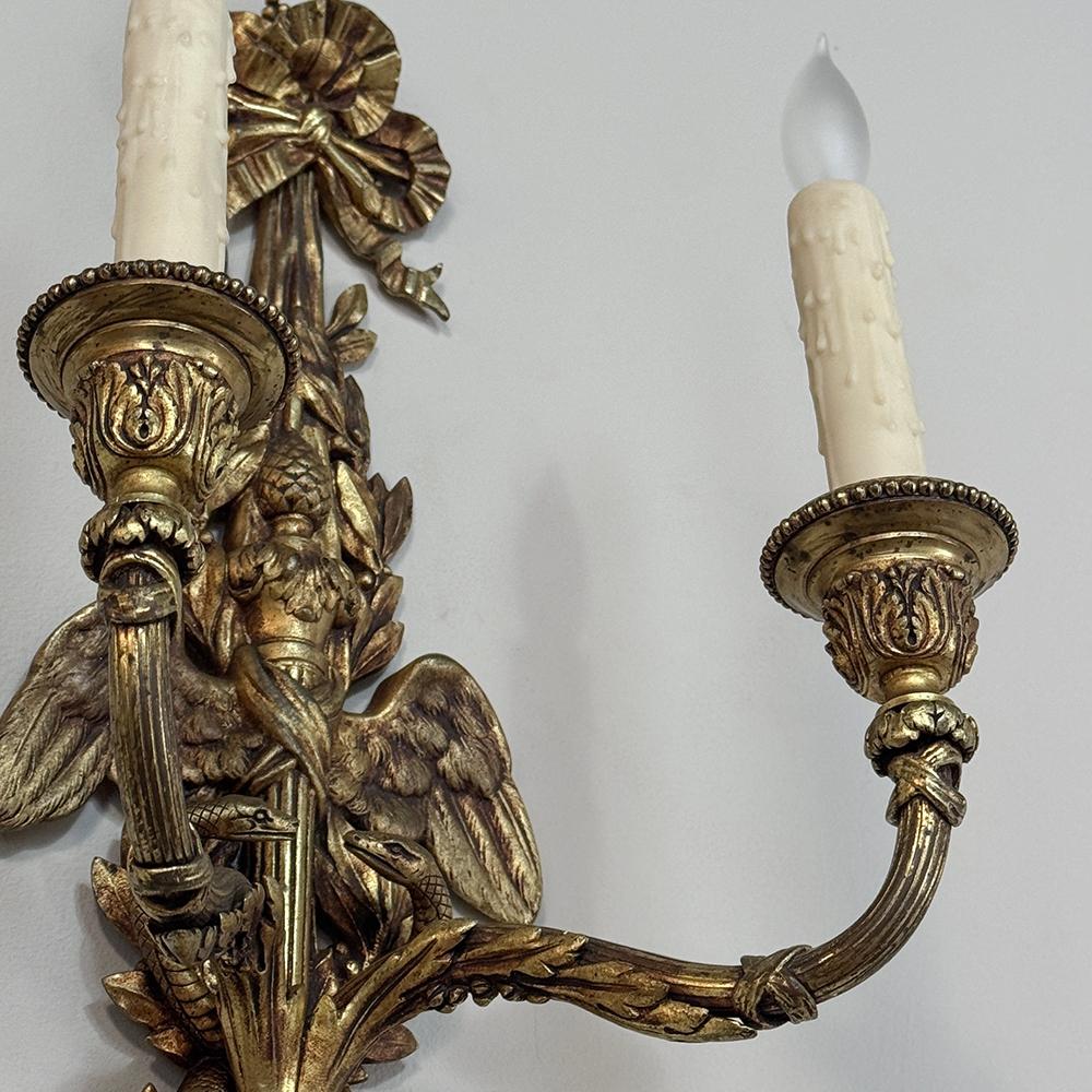 Pair Antique French Louis XVI Bronze Wall Sconces For Sale 8