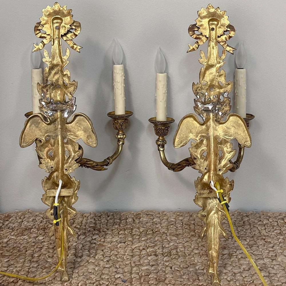 Pair Antique French Louis XVI Bronze Wall Sconces For Sale 15