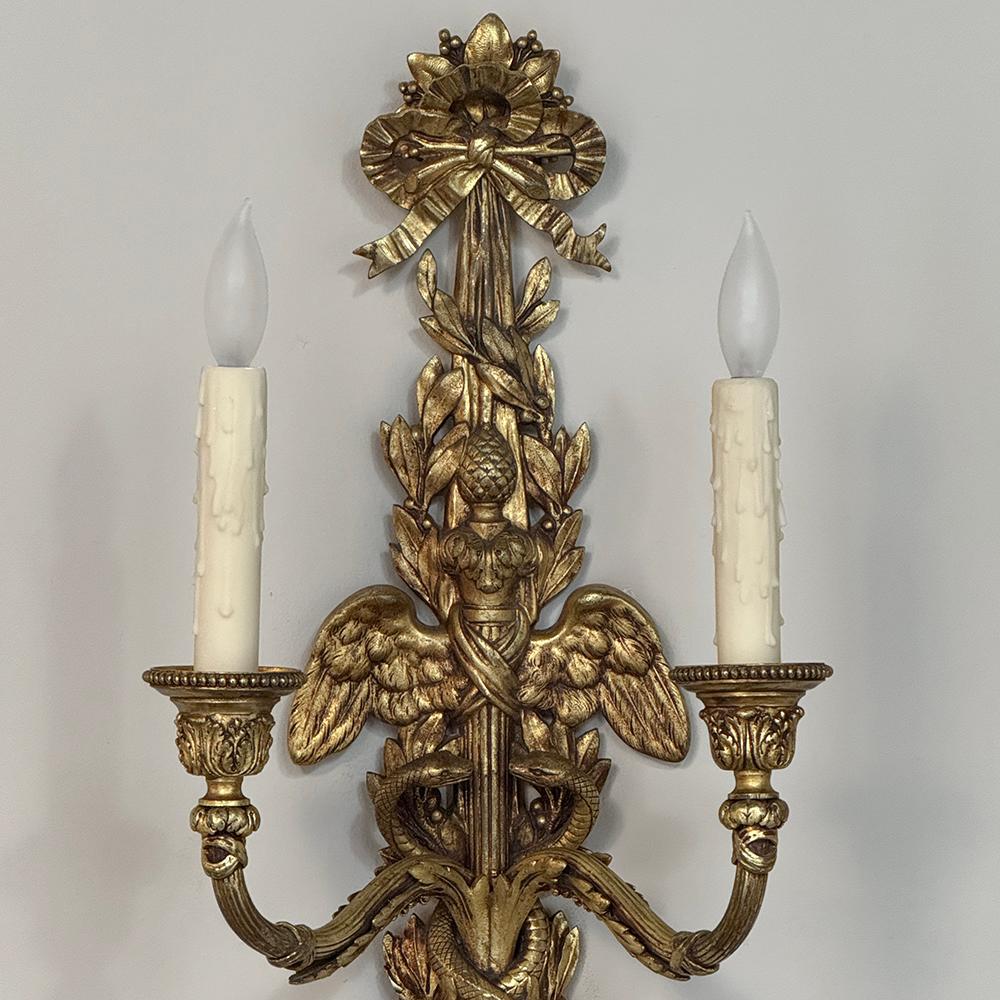 Pair Antique French Louis XVI Bronze Wall Sconces For Sale 9