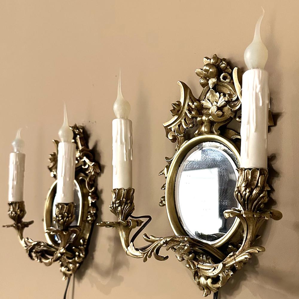 Pair Antique French Louis XVI Bronze Wall Sconces For Sale 10
