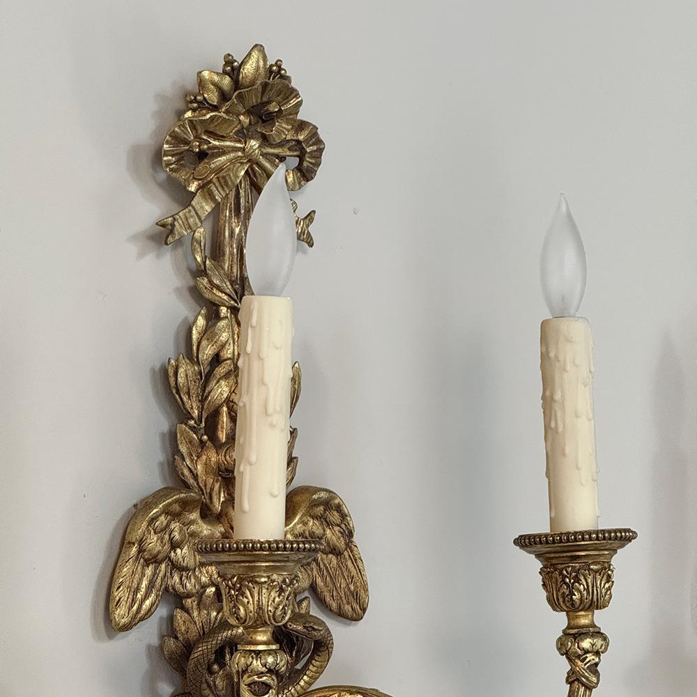 Pair Antique French Louis XVI Bronze Wall Sconces For Sale 11