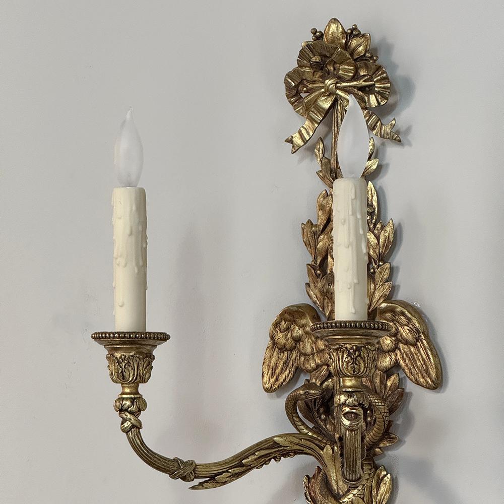 Pair Antique French Louis XVI Bronze Wall Sconces For Sale 13