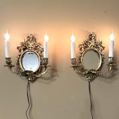 Pair Antique French Louis XVI Bronze Wall Sconces