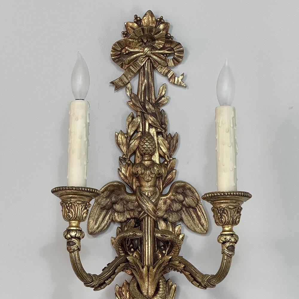 20th Century Pair Antique French Louis XVI Bronze Wall Sconces For Sale