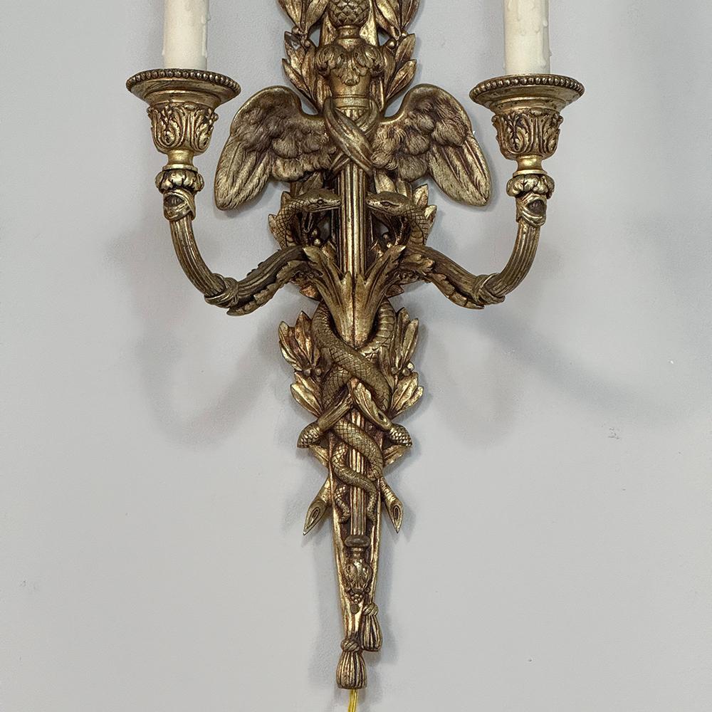 Pair Antique French Louis XVI Bronze Wall Sconces For Sale 1
