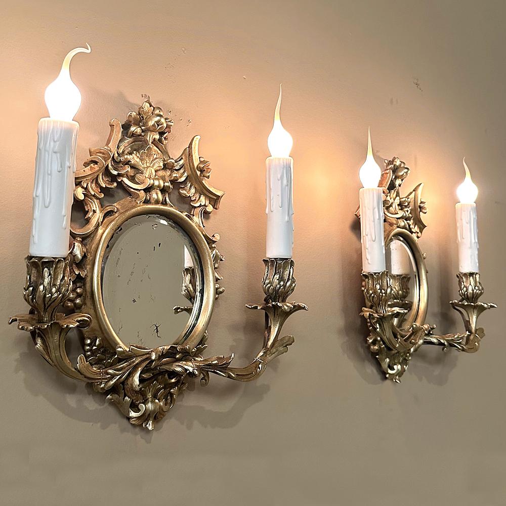 Pair Antique French Louis XVI Bronze Wall Sconces For Sale 1