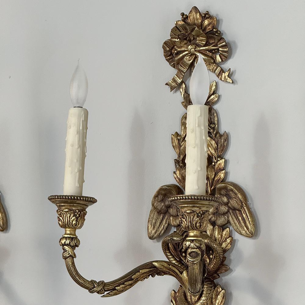 Pair Antique French Louis XVI Bronze Wall Sconces For Sale 2