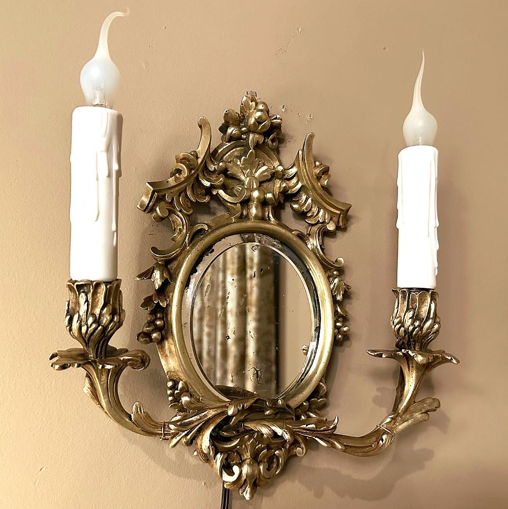 Pair Antique French Louis XVI Bronze Wall Sconces For Sale 2