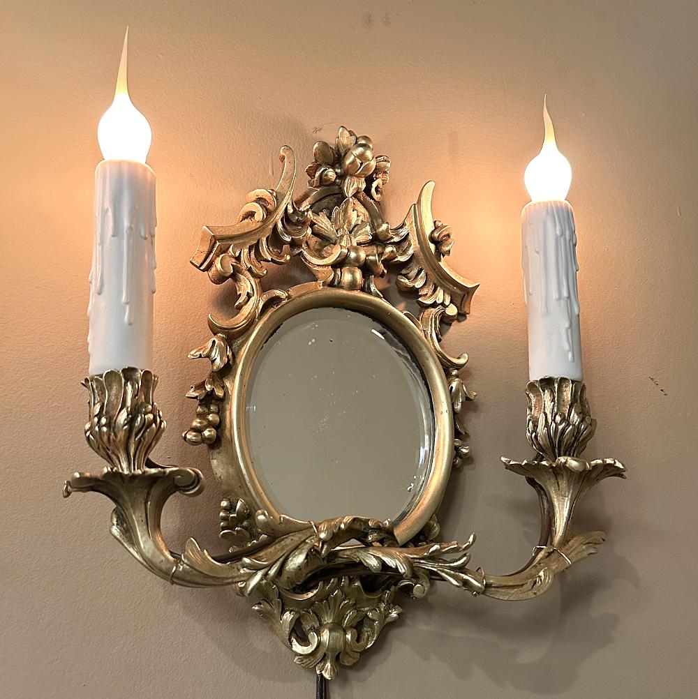 Pair Antique French Louis XVI Bronze Wall Sconces For Sale 3