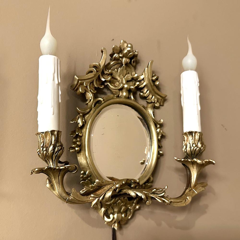 Pair Antique French Louis XVI Bronze Wall Sconces For Sale 4