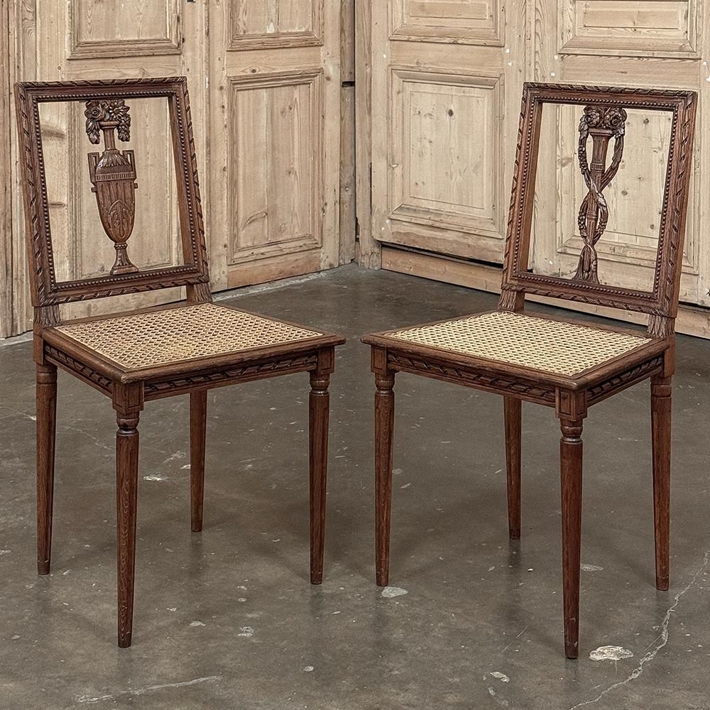 Pair Antique French Louis XVI Caned Side Chairs In Good Condition For Sale In Dallas, TX