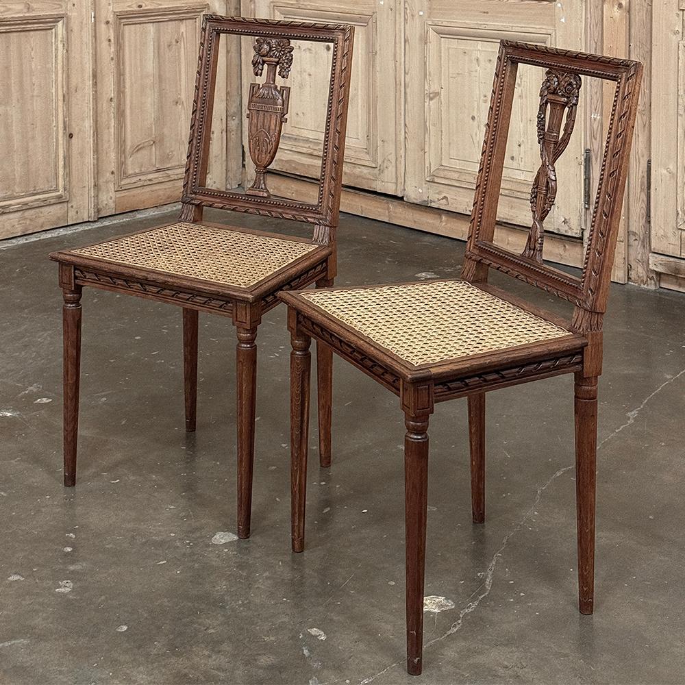 20th Century Pair Antique French Louis XVI Caned Side Chairs For Sale