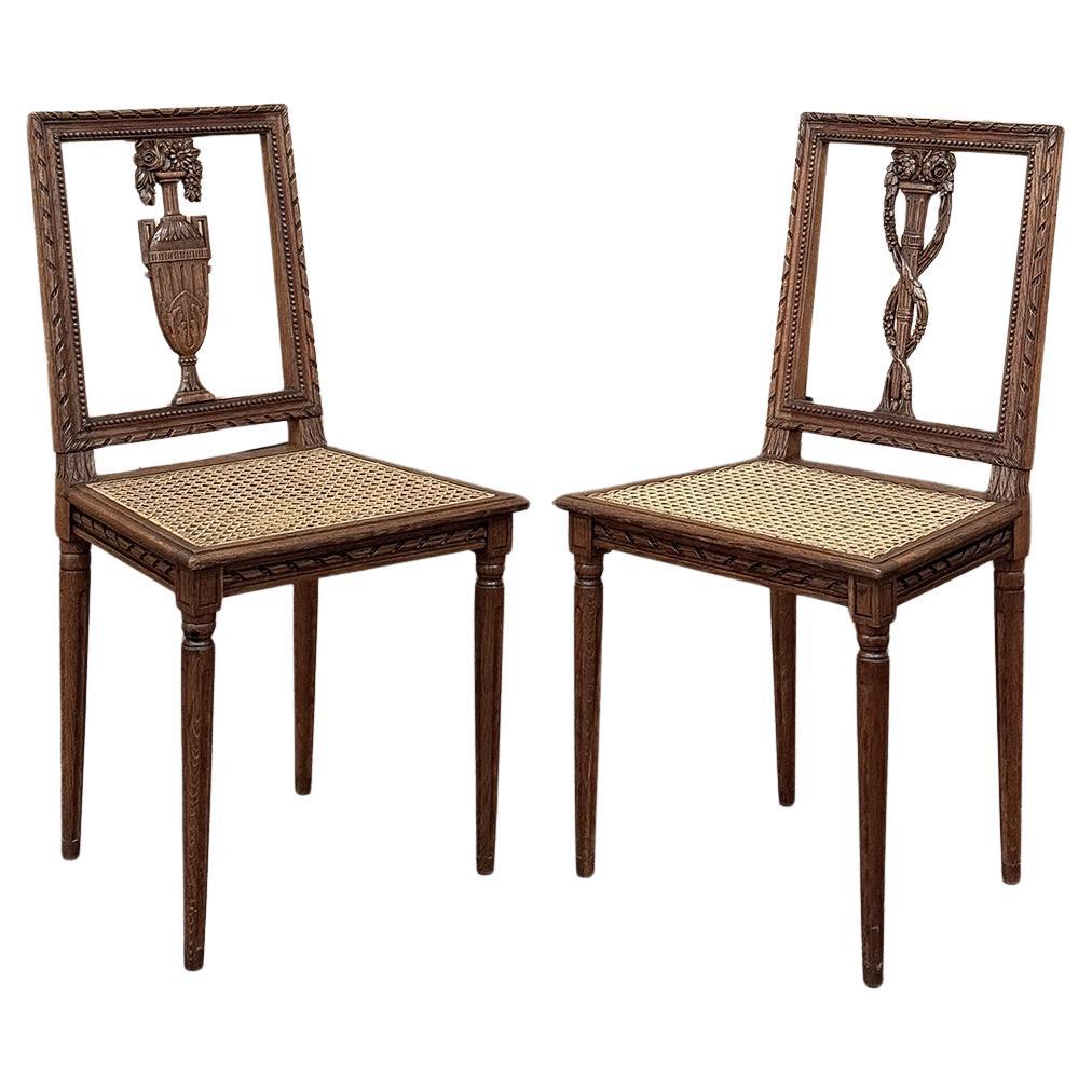 Pair Antique French Louis XVI Caned Side Chairs For Sale