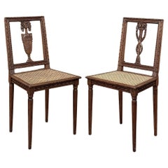 Pair Retro French Louis XVI Caned Side Chairs