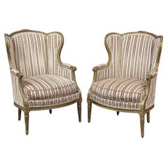 Coppia Antique French Louis XVI Giltwood Bergeres ~ Poltrone