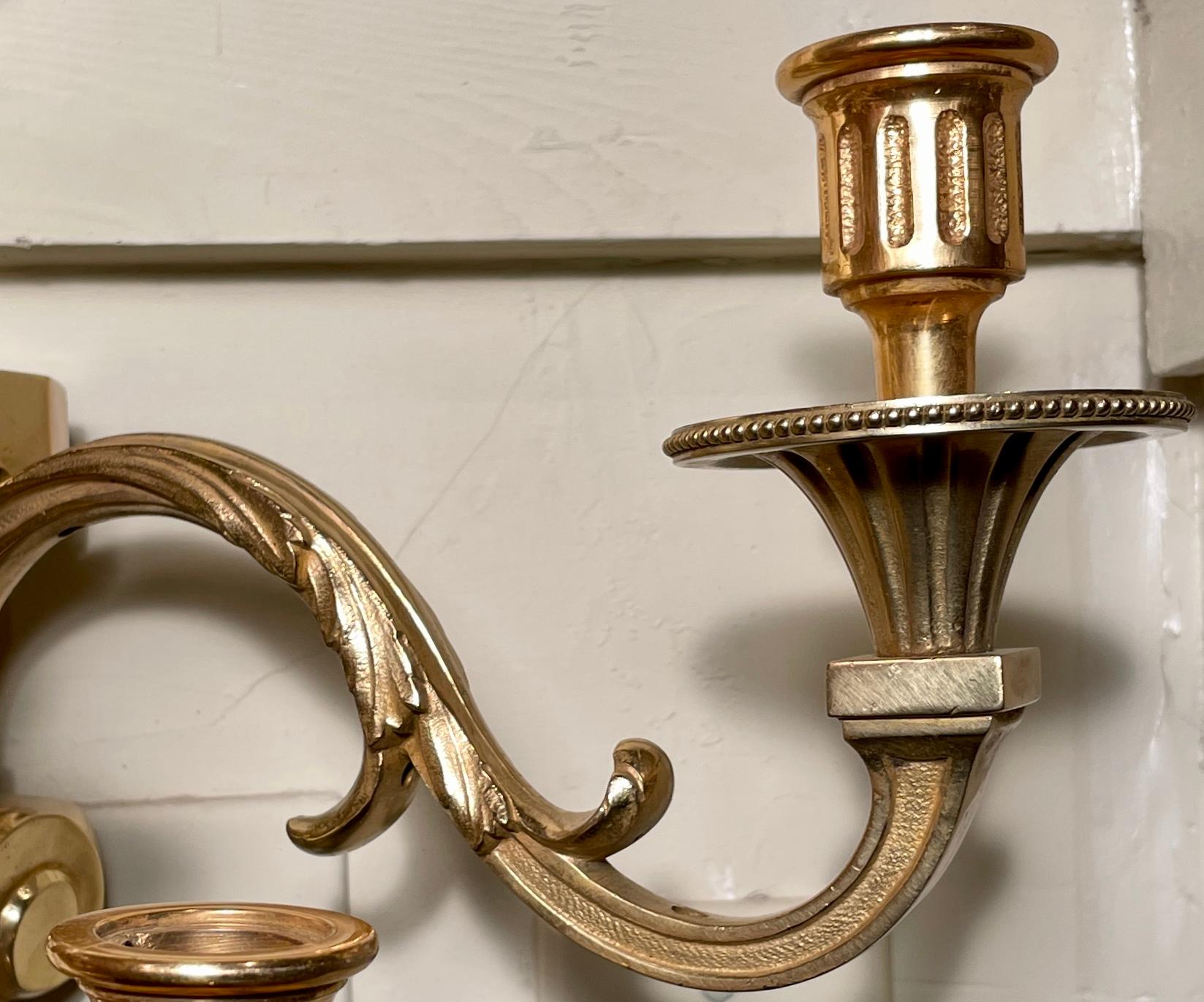 20th Century Pair Antique French Louis XVI Gold Bronze 5-Light Wall Sconces, Circa 1920 For Sale