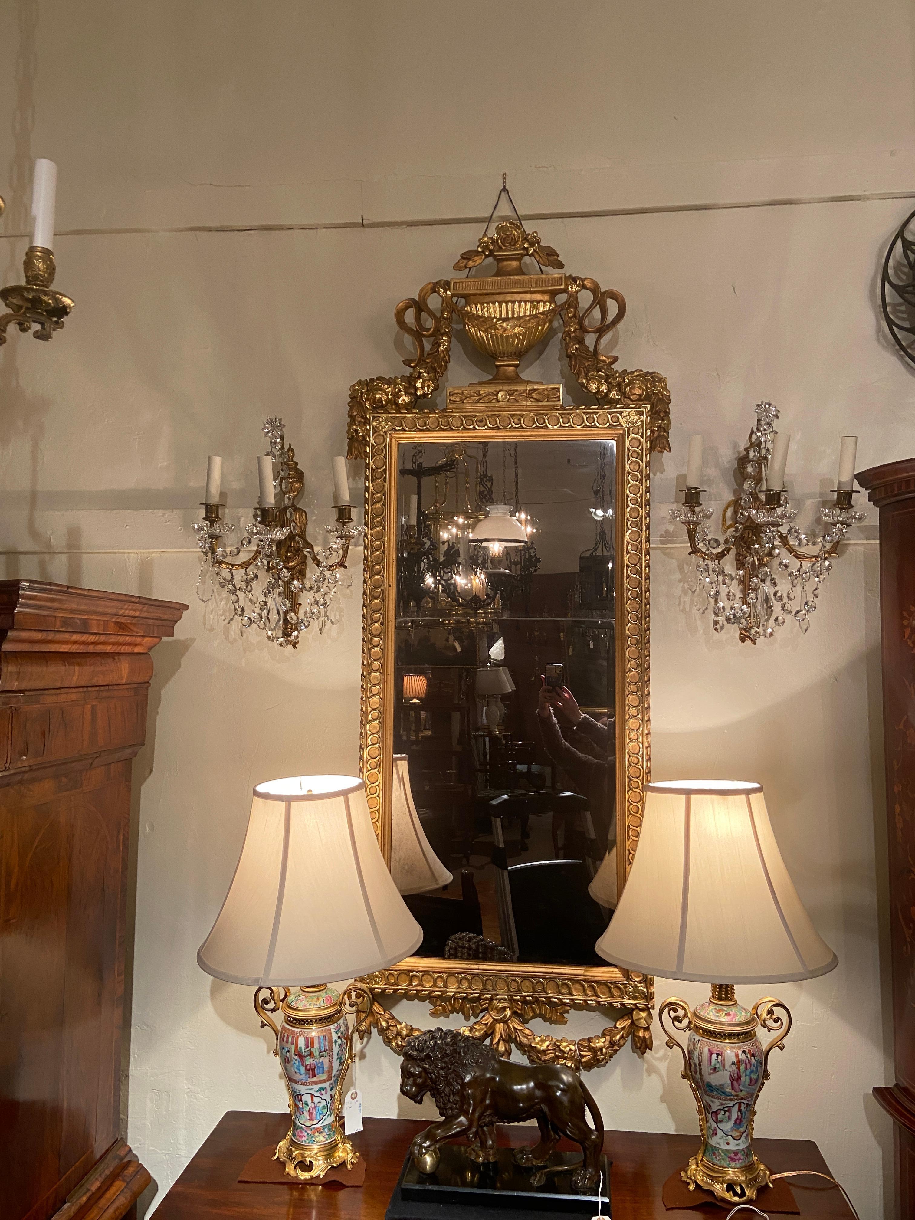 Pair Antique French Louis XVI Gold Bronze and Crystal Wall Sconces, Circa 1890 For Sale 4