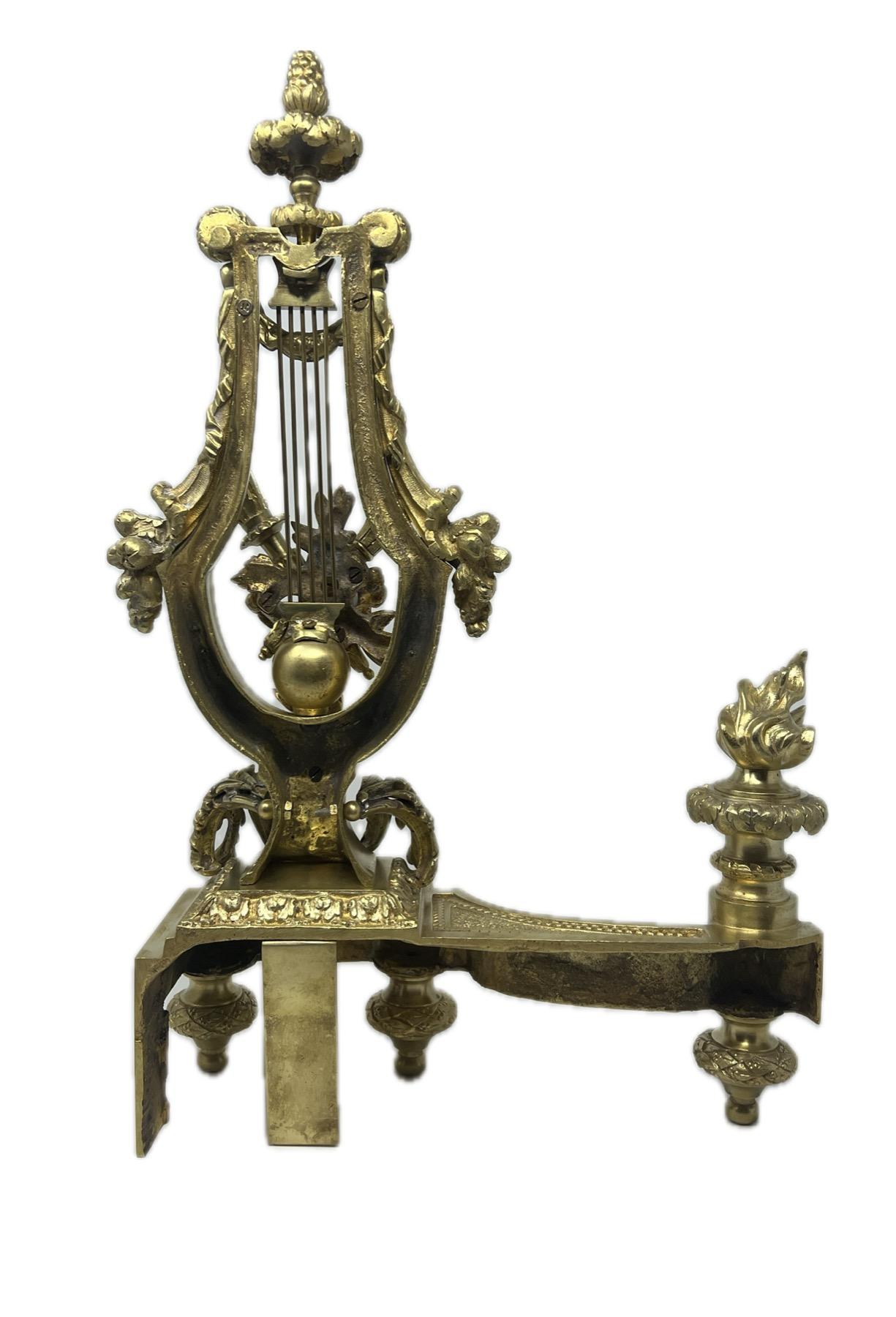 Pair Antique French Louis XVI Gold Bronze Andirons, Circa 1890's. For Sale 3