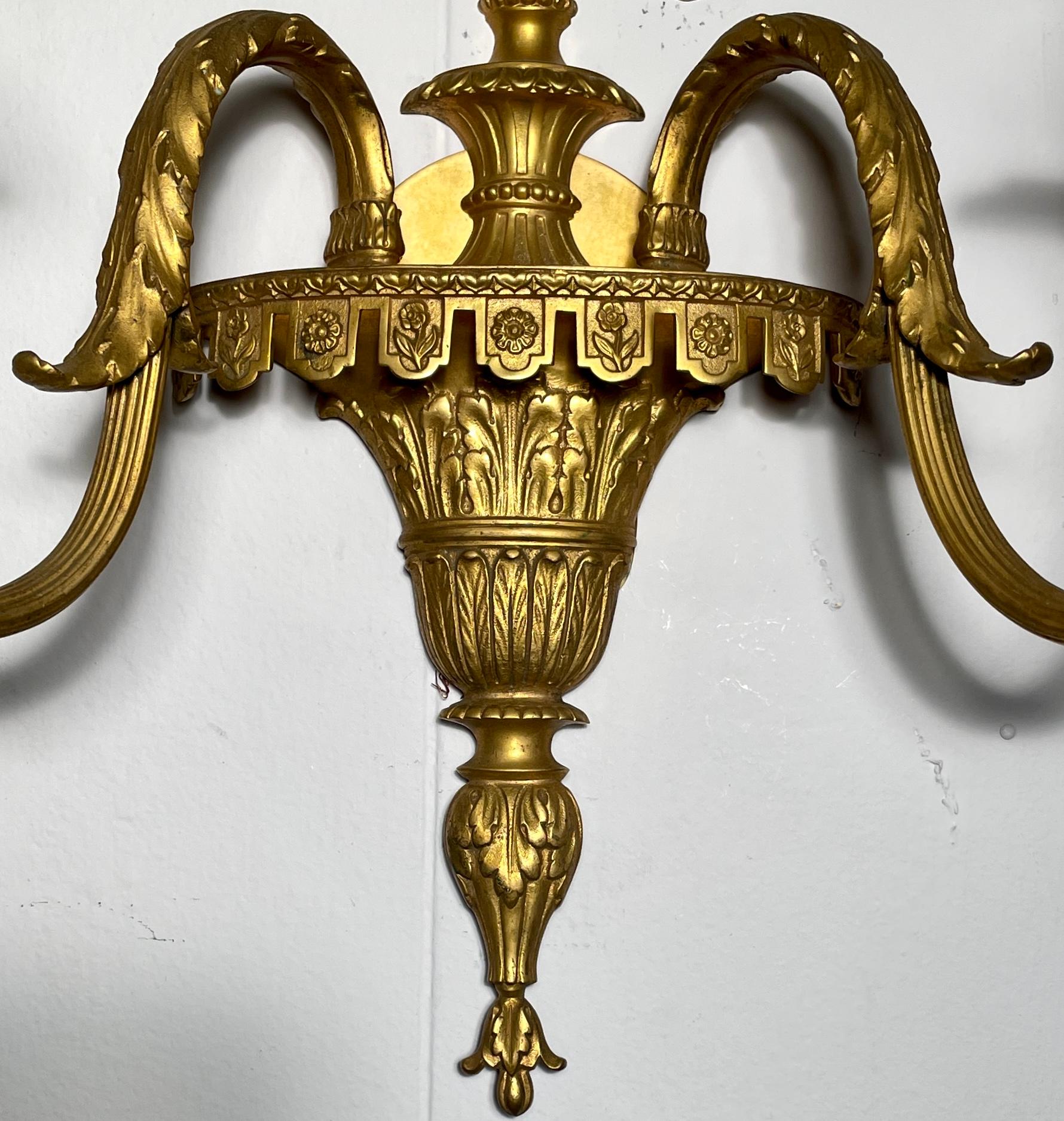 Porcelain Pair Antique French Louis XVI Gold Bronze Sconces with Wedgwood Plaques, Ca 1880 For Sale