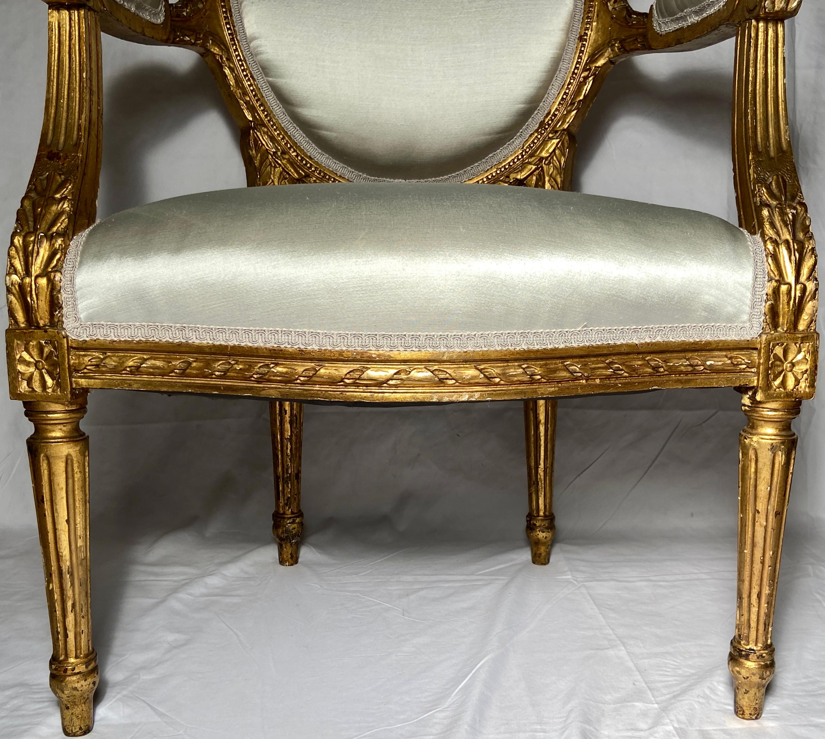 Pair Antique French Louis XVI Gold Leaf Armchairs, circa 1890 For Sale 2