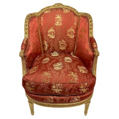 Pair Antique French Louis XVI Gold Leaf Bergères, Circa 1880.