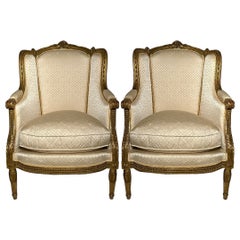Paire de Fauteuils / Fauteuils Français Antique Louis XVI en Feuilles d'Or, vers 1865-1875