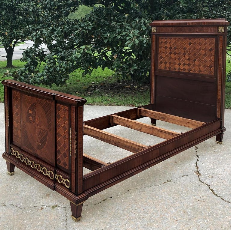 Pair of Antique French Louis XVI Mahogany Marquetry Twin Beds with