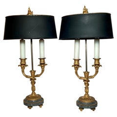Pair Antique French Louis XVI Marble and Ormolu "Candelabra" Lamps, Circa 1900