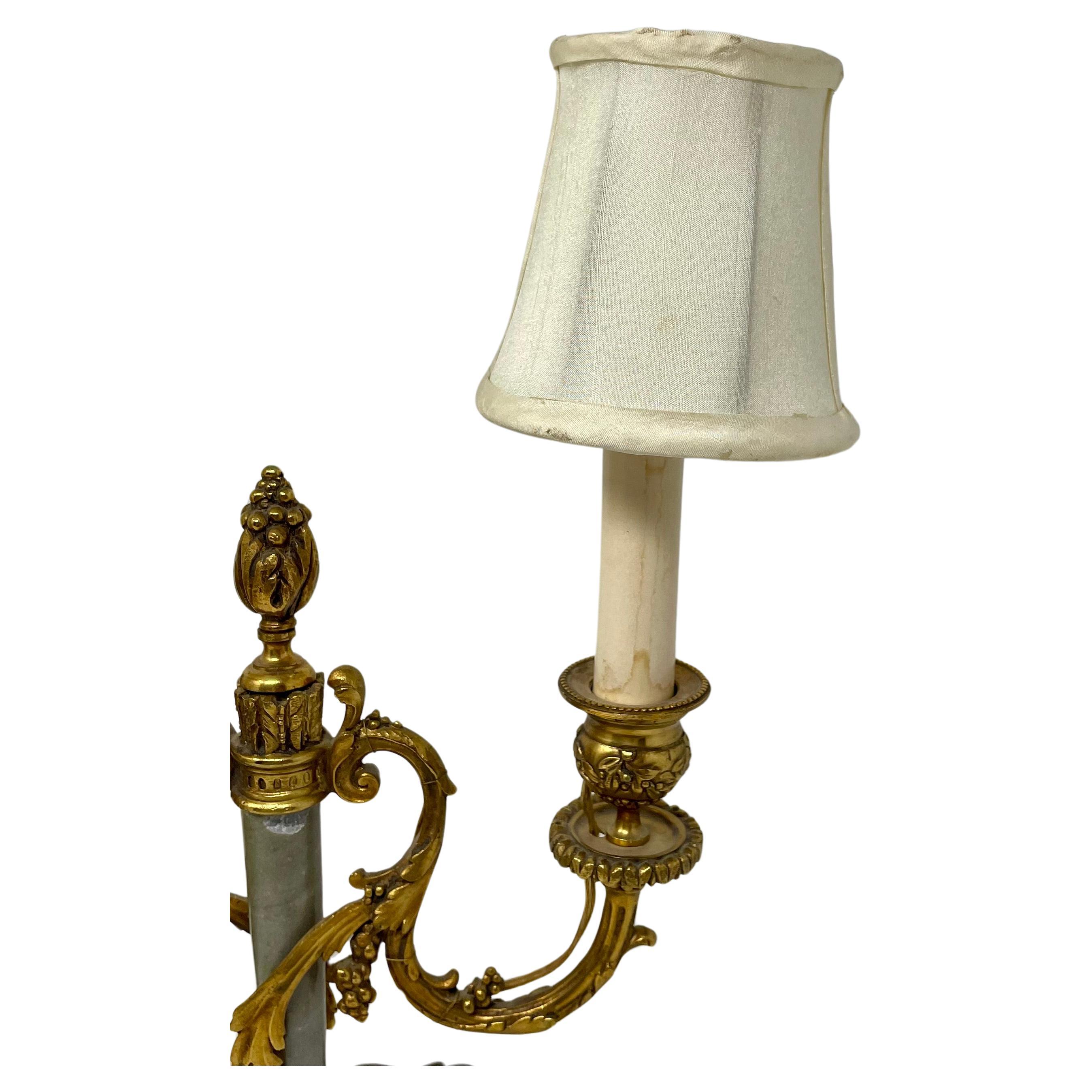 Pair Antique French Louis XVI Marble & Gold Bronze Candelabra Lamps, Circa 1880. In Good Condition For Sale In New Orleans, LA