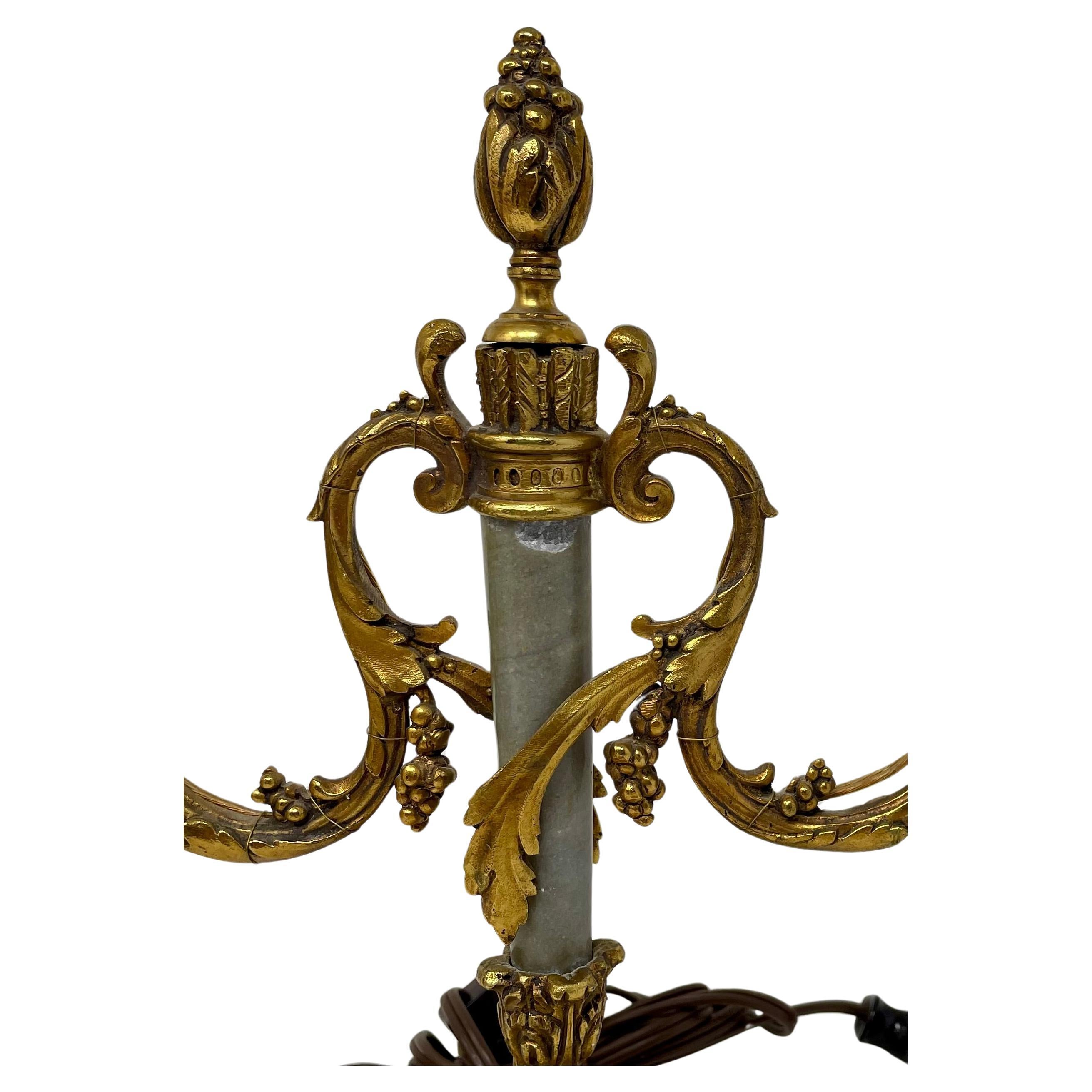 Pair Antique French Louis XVI Marble & Gold Bronze Candelabra Lamps, Circa 1880. For Sale 1