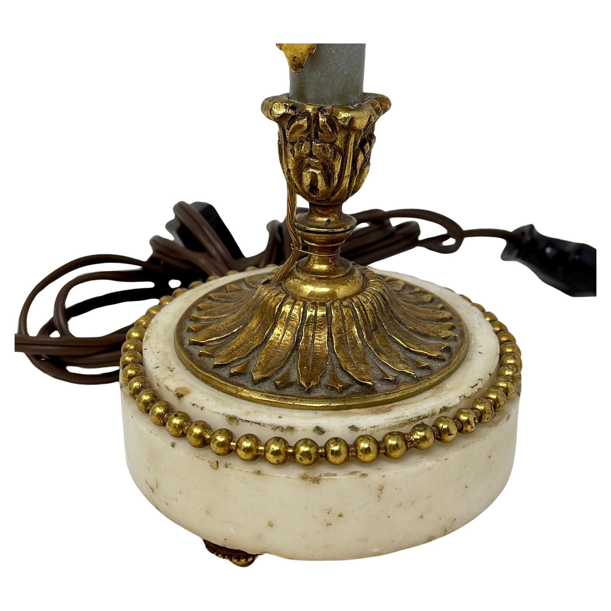Pair Antique French Louis XVI Marble & Gold Bronze Candelabra Lamps, Circa 1880. For Sale 2