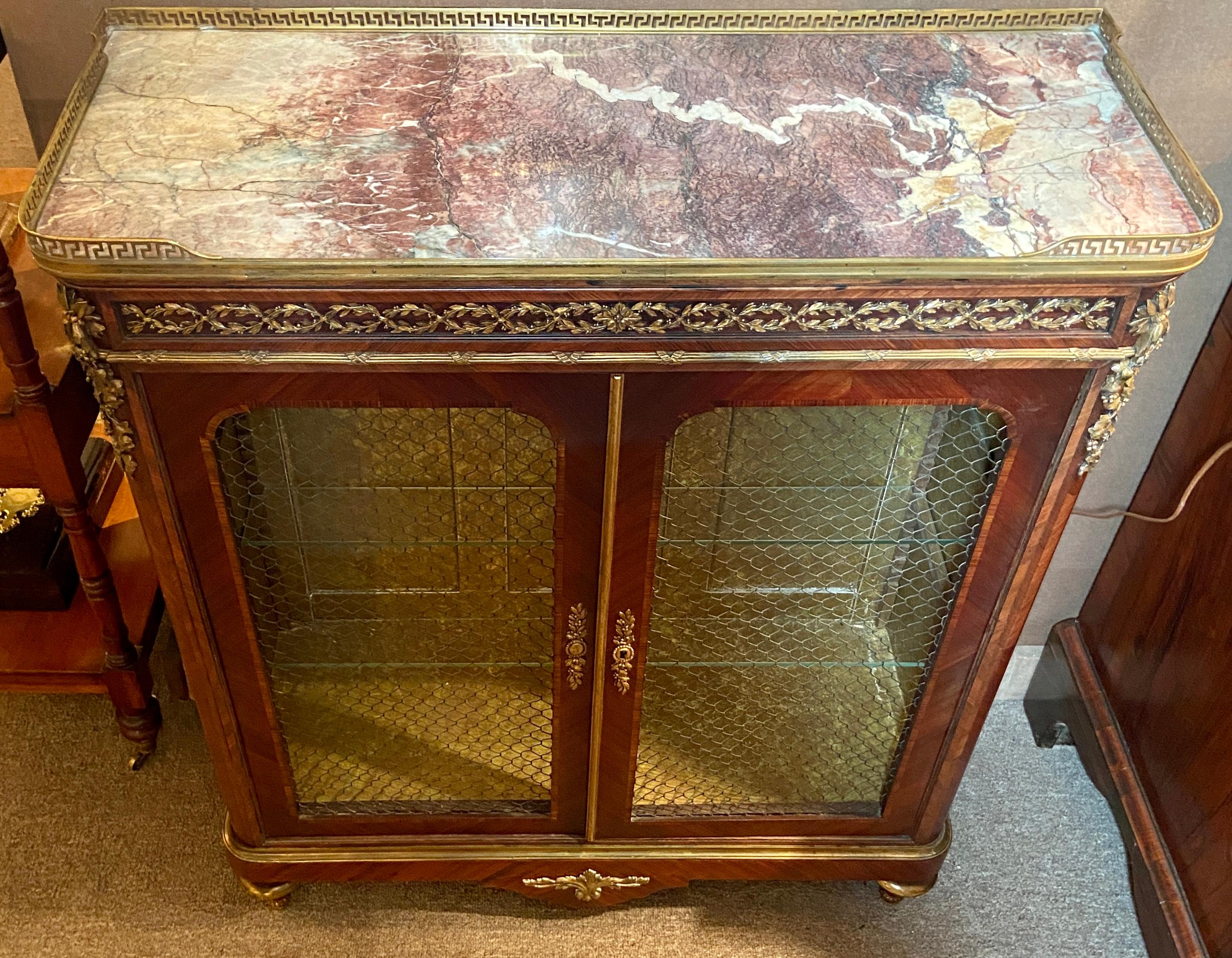 19th Century Pair Antique French Louis XVI Marble Top Cabinets, circa 1890 For Sale